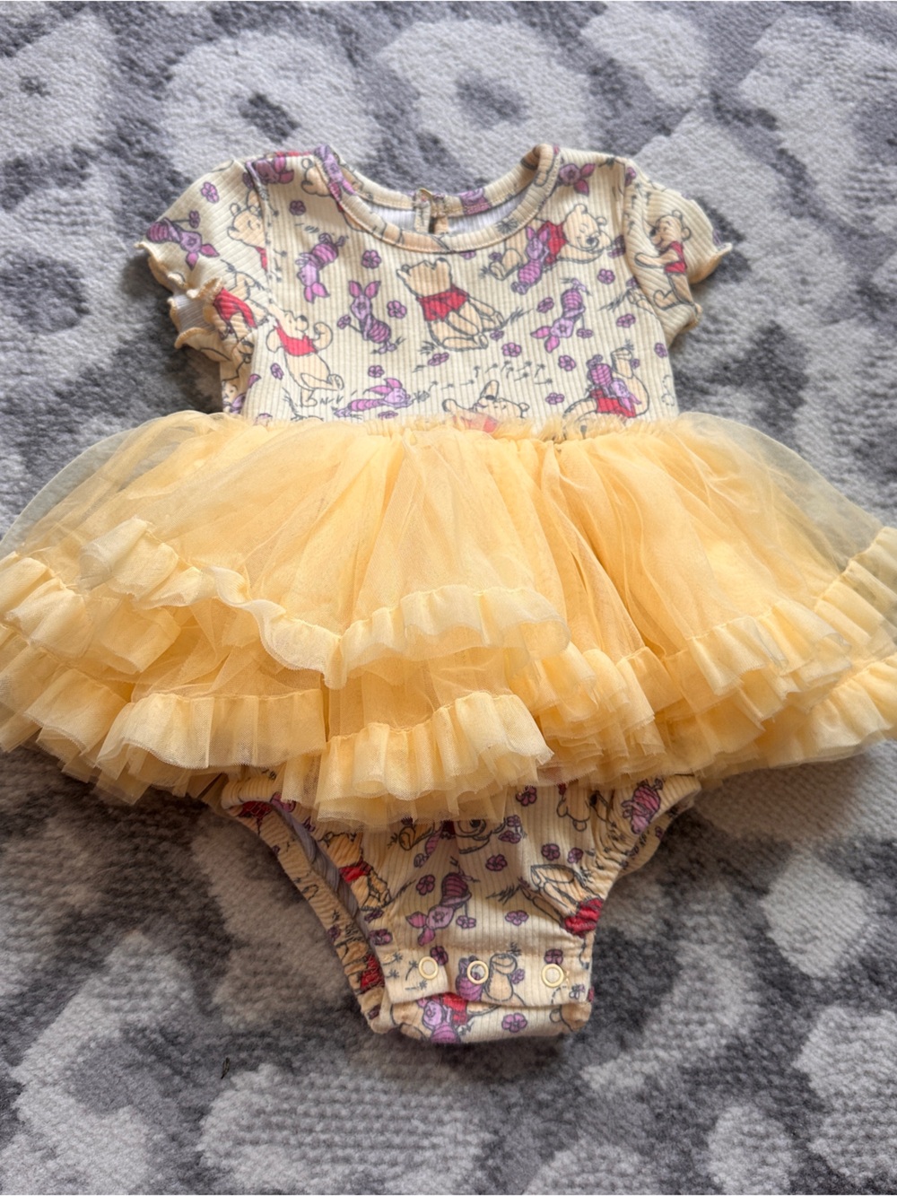 Disney Baby 9-12m Yellow Winnie the Pooh Tutu Onesie Tulle Ruffle Bear Piglet